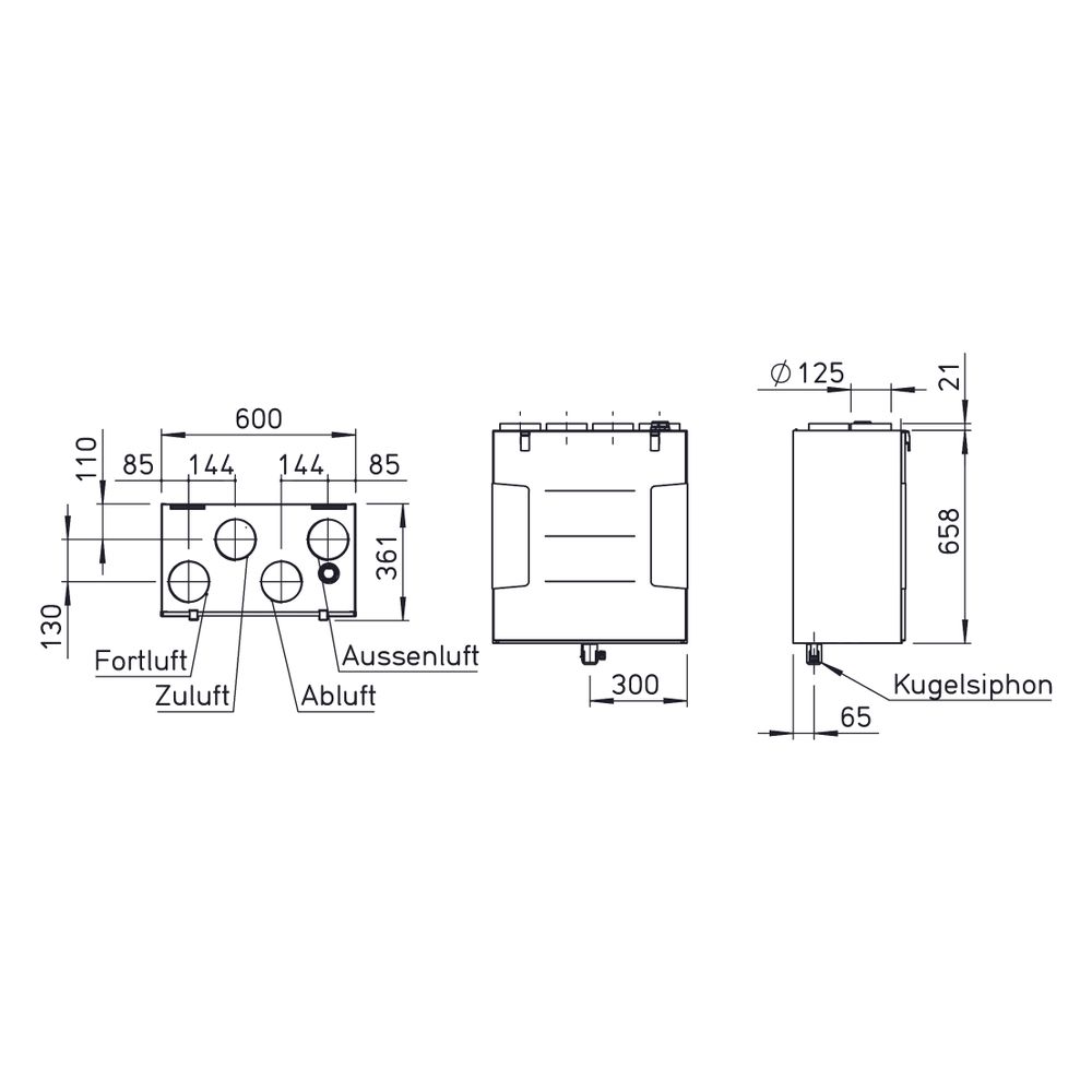 Helios KWL 200 W R Lüftungsgerät rechts mit WRG, max. 166m3/h, 130W, 230V, EC-Motoren, Au... HELIOS-40045 4010184400455 (Abb. 2)