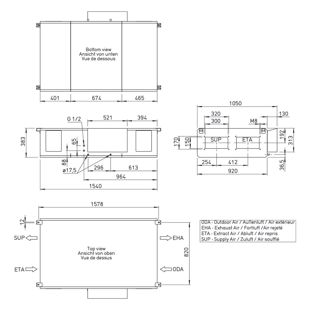 Helios Lüftungsgerät AIR1 XC 500 R mit WRG Kreuzgegenstrom-WT, E-VHR, Decke, rechte Ausfü... HELIOS-40115 4010184401155 (Abb. 2)