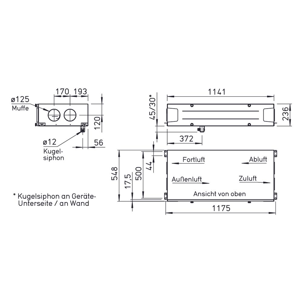 Helios KWL 220 D L Decken-Lüftungsgerät links mit WRG, 100W, max. 216m3/h, 230V, EC-Motor... HELIOS-40058 4010184400585 (Abb. 2)