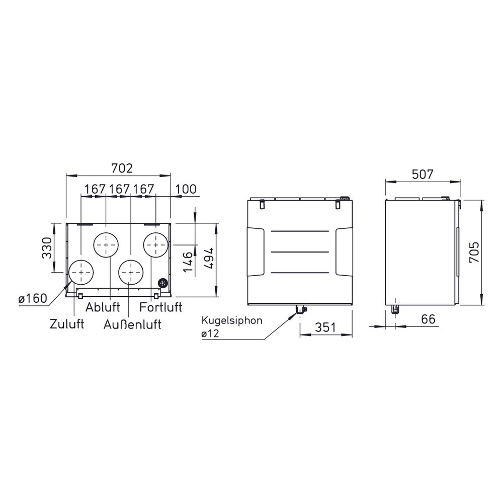 Helios KWL 500 W R Lüftungsgerät rechts mit WRG, max. 490m3/h, 580W, 230V, EC-Motoren, Au... HELIOS-40053 4010184400530 (Abb. 2)