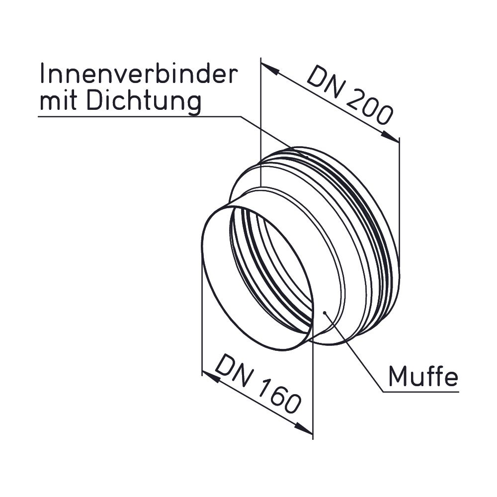 Helios IP-ARZ 160/200 Anschluss-Reduzierung Muffe DN 160 auf Stutzen DN 200 mit Dichtung... HELIOS-03816 4010184038160 (Abb. 2)