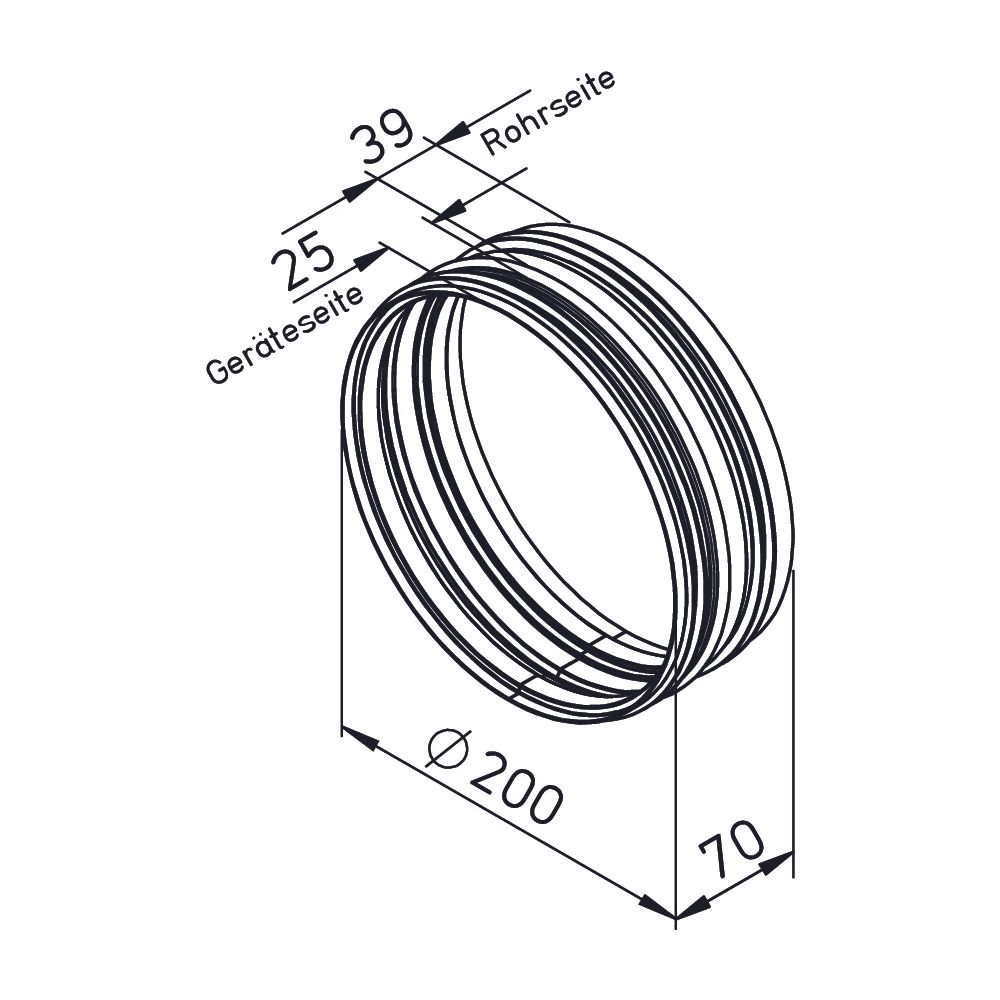 Helios Geräteanschluss-Stutzen RVBD 200 K, mit 1x kurzer und 1x langer Anschlussseite, mi... HELIOS-03813 4010184038139 (Abb. 2)
