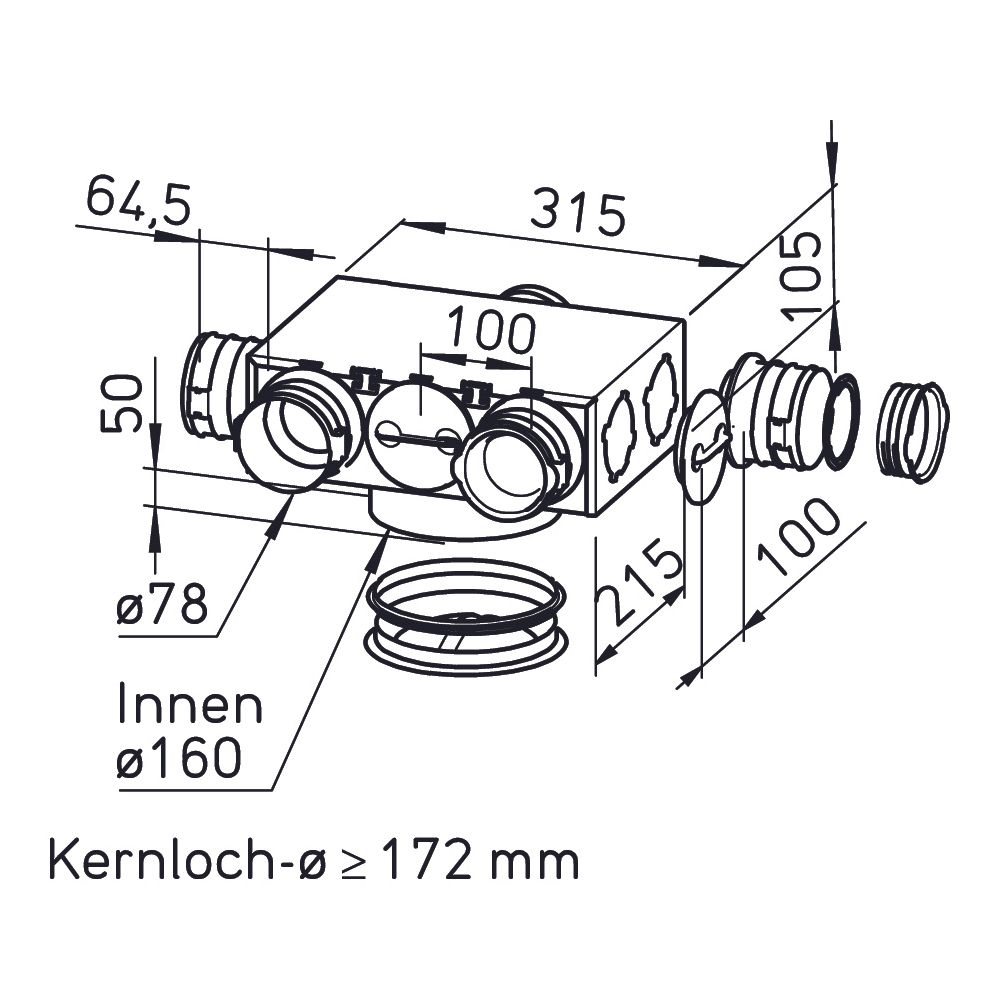 Helios FRS-VE 5-75/160 FlexPipe Verteilelement 5 Einzelstutzen, rund DN 75, Anschluss DN ... HELIOS-40161 4010184401612 (Abb. 2)