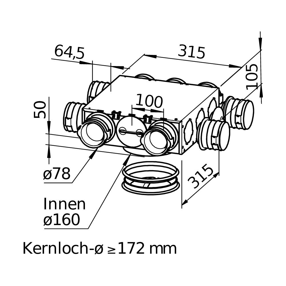 Helios FRS-VE 9-75/160 FlexPipe Verteilelement 9 Einzelstutzen, rund DN 75, Anschluss DN ... HELIOS-40162 4010184401629 (Abb. 2)