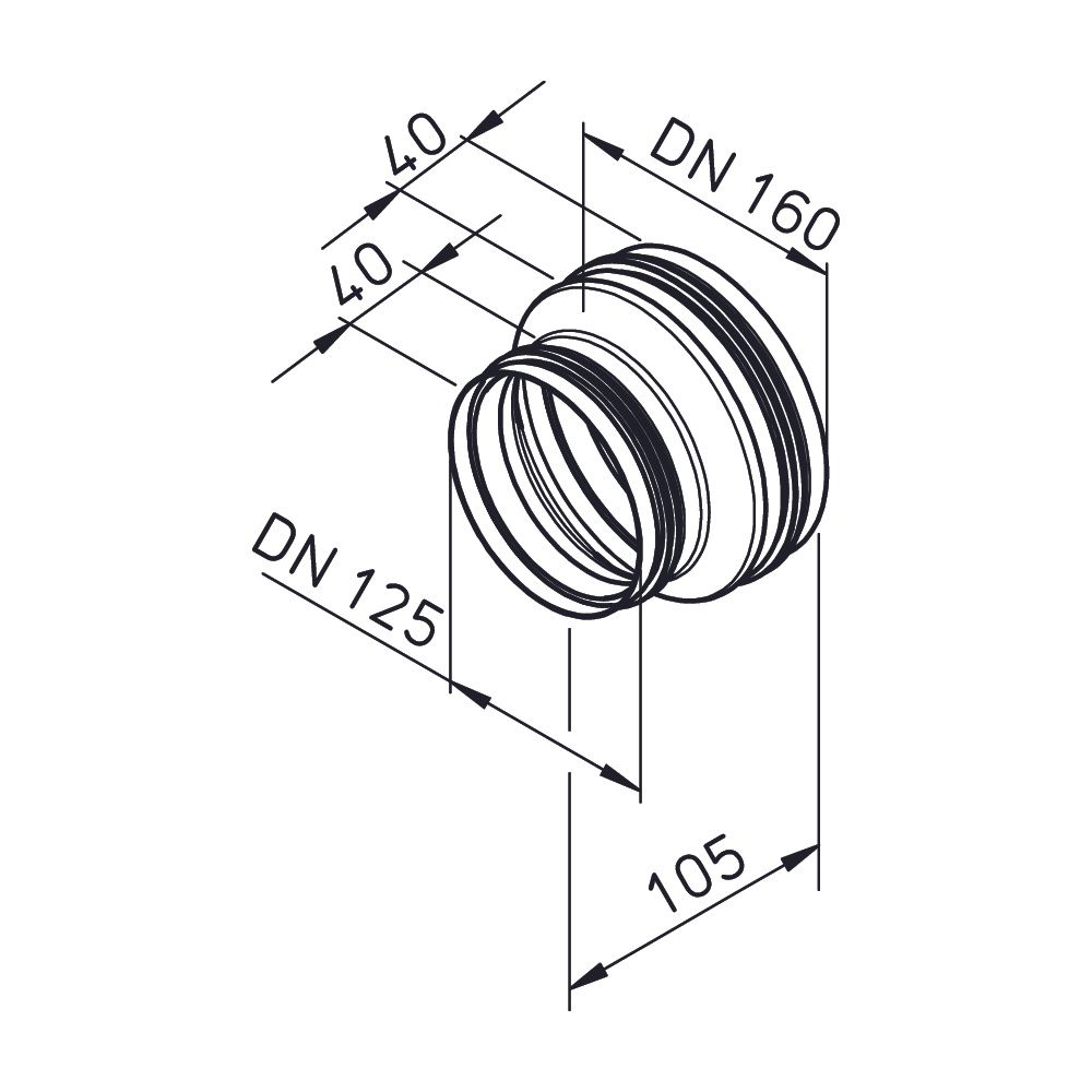 Helios Rohrverbinder RVBD 160/125, mit Dichtung, für Anschluss von Lüftungsrohren/IsoPipe... HELIOS-40165 4010184401650 (Abb. 2)