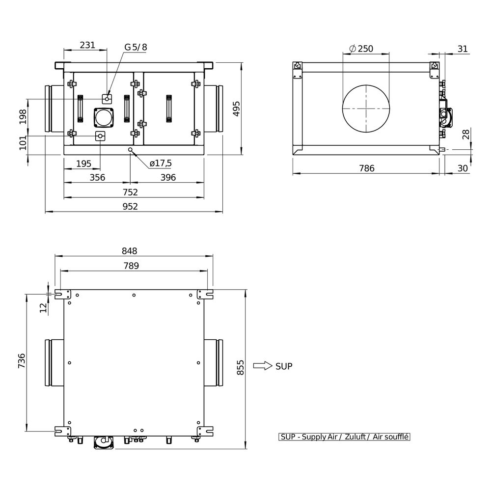Helios Direktverdampfer AIR1-CO DX XVP 1250 R als Change-over-Register, Anschluss rechts... HELIOS-40488 4010184404880 (Abb. 3)