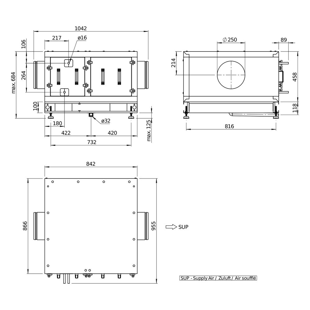Helios Direktverdampfer AIR1-CO DX XHP 1000 R als Change-over-Register, Anschluss rechts... HELIOS-40566 4010184405665 (Abb. 3)