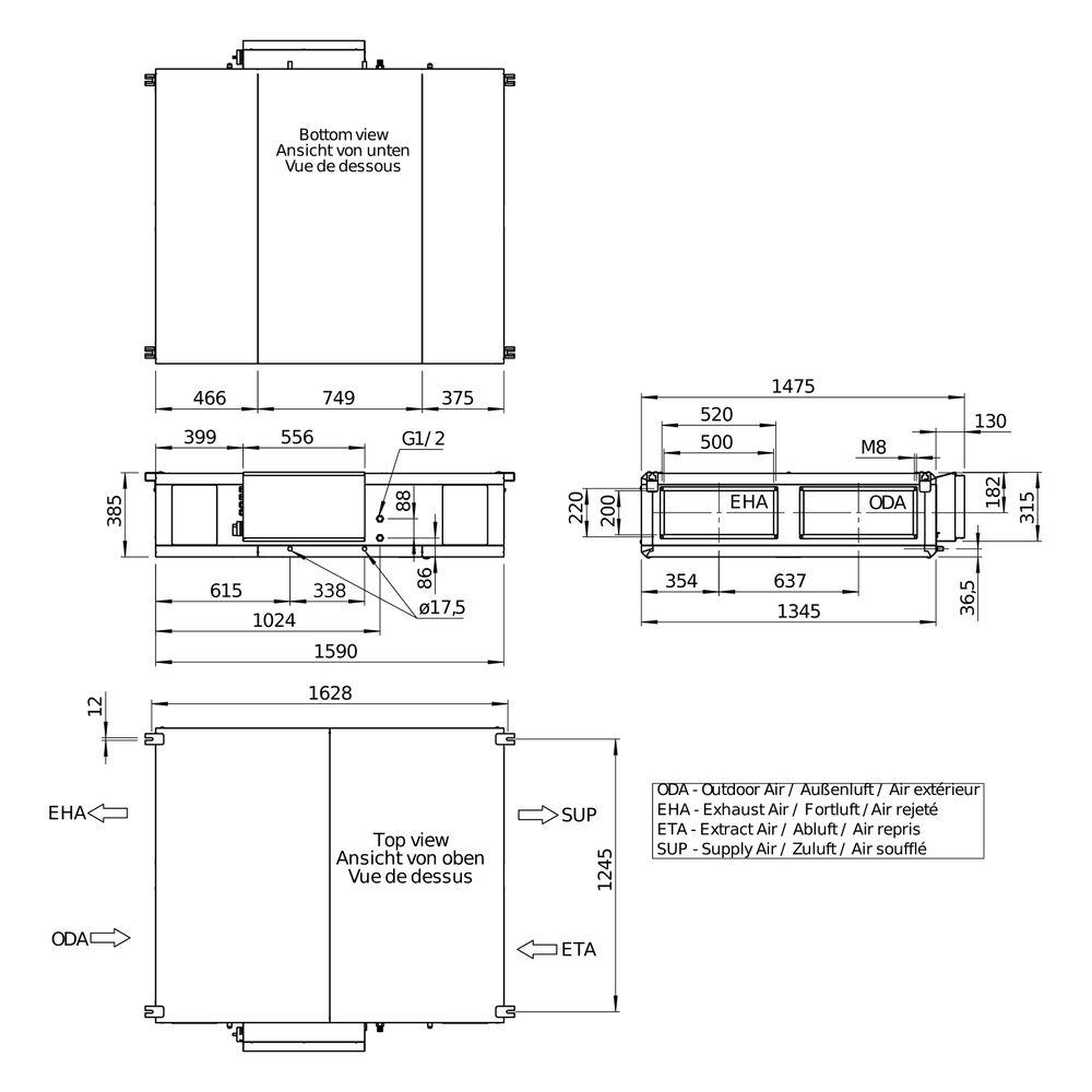 Helios Lüftungsgerät AIR1 XC 1000 L mit WRG Kreuzgegenstrom-WT, E-VHR, Decke, linke Ausfü... HELIOS-40736 4010184407362 (Abb. 2)