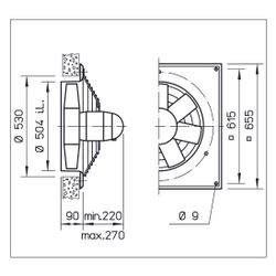 Helios HQW 500/6 Axial-Hochleistungsventilator 1-PH 230V, TK, drehzahlsteuerbar, 5500m3/h... HELIOS-01112 4010184011125 (Abb. 1)