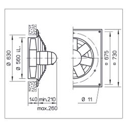 Helios HQW 560/4 Axial-Hochleistungsventilator 1-PH 230V, TK drehzahlsteuerbar, 12180m3/h... HELIOS-05054 4010184050544 (Abb. 1)