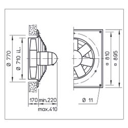 Helios HQD 710/6 Axial-Hochleistungsventilator 3-PH 400V, KL, drehzahlsteuerbar, IE3-Moto... HELIOS-05603 4010184056034 (Abb. 1)