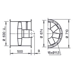 Helios HRFD 630/4/4 Axial-Hochleistungsventilator 3-PH 400V regelbar, TK, 17000m3/h, 0,9/... HELIOS-00245 4010184002451 (Abb. 1)