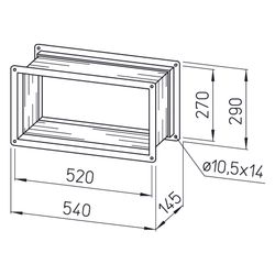 Helios VS 50/25 flexibles Verbindungsstück rechteckig, 540x145x290mm, mit Flanschen... HELIOS-05695 4010184056959 (Abb. 1)