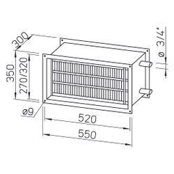 Helios WHR 2/50/25 30 Warmwasser-Heizregister 550x300x350mm für Rechteck-Kanäle... HELIOS-08784 4010184087847 (Abb. 1)