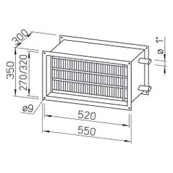 Helios WHR 4/50/25 30 Warmwasser-Heizregister 550x300x350mm für Rechteck-Kanäle... HELIOS-08785 4010184087854 (Abb. 1)