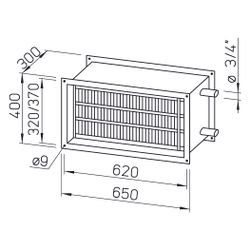 Helios WHR 2/60/30 35 Warmwasser-Heizregister 650x300x400mm für Rechteck-Kanäle... HELIOS-08786 4010184087861 (Abb. 1)