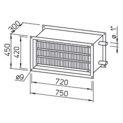 Helios WHR 2/70/40 Warmwasser-Heizregister 750x300x450mm für Rechteck-Kanäle... HELIOS-08788 4010184087885 (Abb. 1)