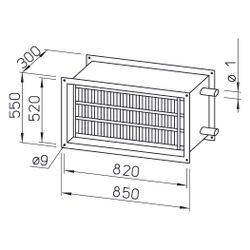 Helios WHR 2/80/50 Warmwasser-Heizregister 850x300x550mm für Rechteck-Kanäle... HELIOS-08795 4010184087953 (Abb. 1)