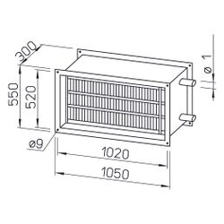 Helios WHR 4/100/50 Warmwasser-Heizregister 1050x300x550mm für Rechteck-Kanäle... HELIOS-08798 4010184087984 (Abb. 1)