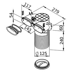 Helios FlexPipe Decken-Wandkasten FRS-DWK 2-51/125, DN 125 und 2 Stutzen oval 51mm für De... HELIOS-03858 4010184038580 (Abb. 1)