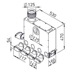 Helios FRS-MVK 4 und 1-51/125 FlexPipe Multi-Verteilerkasten 5 Einzelstutzen oval 51mm, 2... HELIOS-03841 4010184038412 (Abb. 1)