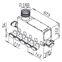 Helios FRS-MVK 5 und 2-51/160 FlexPipe Multi-Verteilerkasten 7 Einzelstutzen oval 51mm, 2... HELIOS-03838 4010184038382 (Abb. 1)