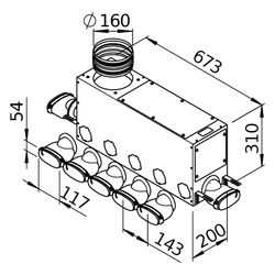 Helios FlexPipe Multi-Verteilerkasten FRS-MVK 5 und 2-51/160, 7 Einzelstutzen oval 51mm, ... HELIOS-03838 4010184038382 (Abb. 1)