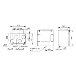 Helios KWL 500 W R Lüftungsgerät rechts mit WRG, max. 490m3/h, 580W, 230V, EC-Motoren, Au... HELIOS-40053 4010184400530 (Abb. 1)