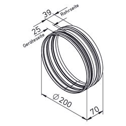 Helios Geräteanschluss-Stutzen RVBD 200 K, mit 1x kurzer und 1x langer Anschlussseite, mi... HELIOS-03813 4010184038139 (Abb. 1)