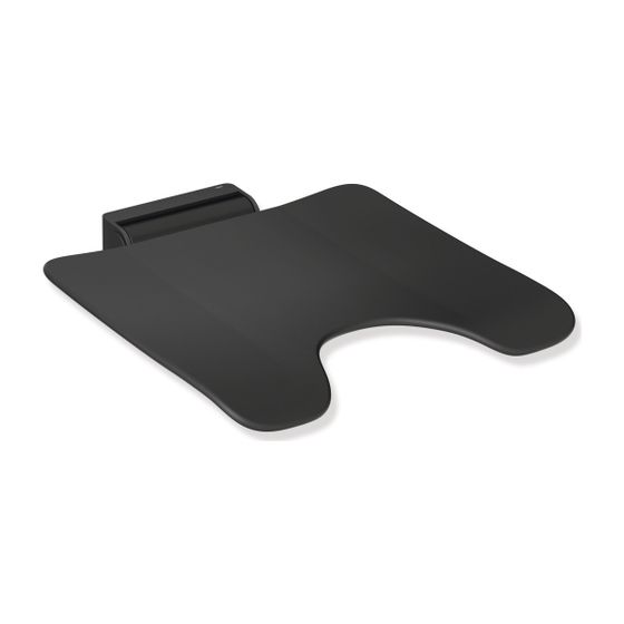 HEWI mobiler Klappsitz Schamausschnitt 450x528 pulverbeschichtet Sitzfläche Kunststoff Schwarz tiefmatt/schwarzmatt