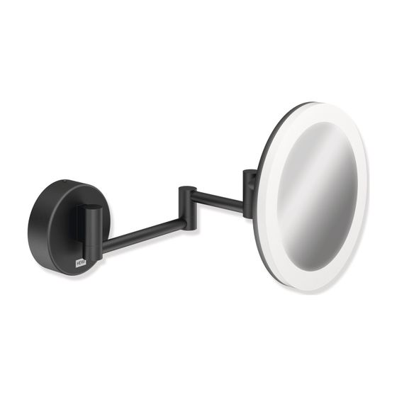 HEWI Kosmetikspiegel LED, matt schwarz rund, 5-fach Vergrößerung, Dual Light
