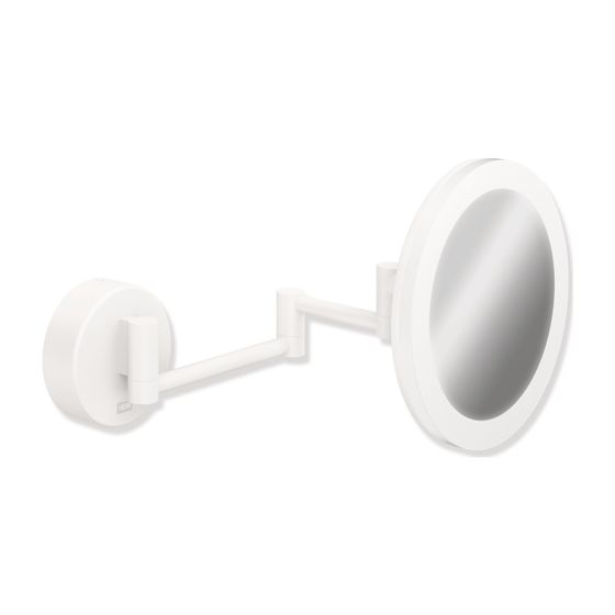 HEWI Kosmetikspiegel LED, matt weiß rund, 5-fach Vergrößerung, Dual Light