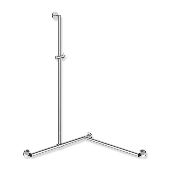 HEWI Duschhandlauf mit verschiebbarer Brausehalterstange Stystem 900 D 25/30, 1250x765x765mm, Ausführung rechts chrom
