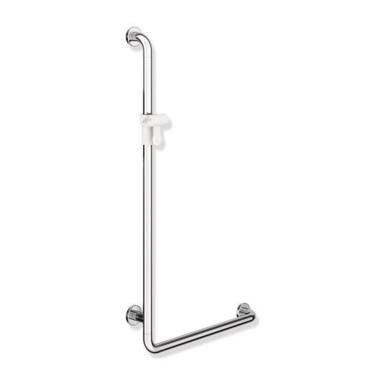 HEWI Winkelgriff mit Brausehalter in 98, 1100x600mm D 33mm, Chromoptisch beschichtet, 801.33.21051
