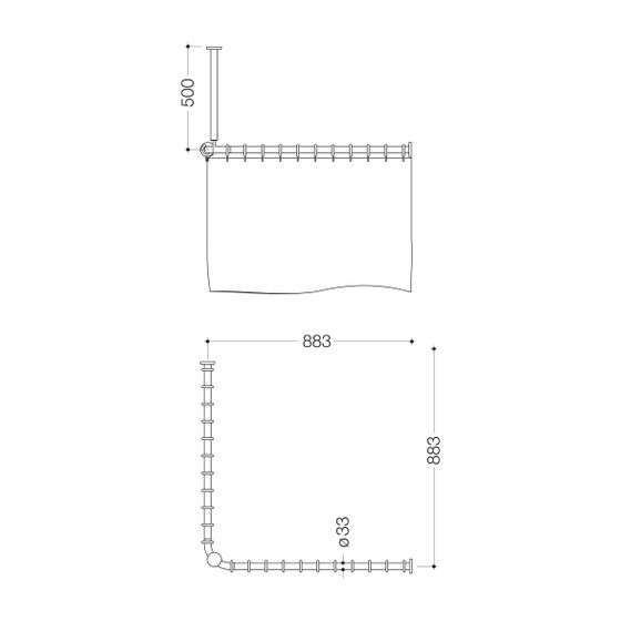 HEWI Vorhangstange matt, 883mm kürzbar, Deckenabhängung A:500, DUVO Poly. lichtgrau