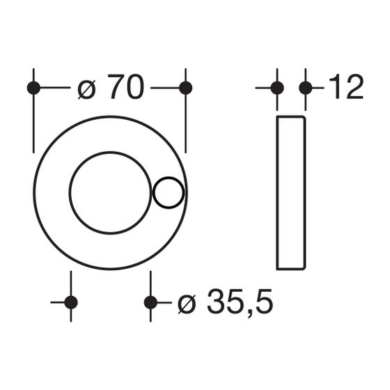 HEWI Rosettenkappe mit Loch, D 35,5mm, Rosette D 70mm, chrom