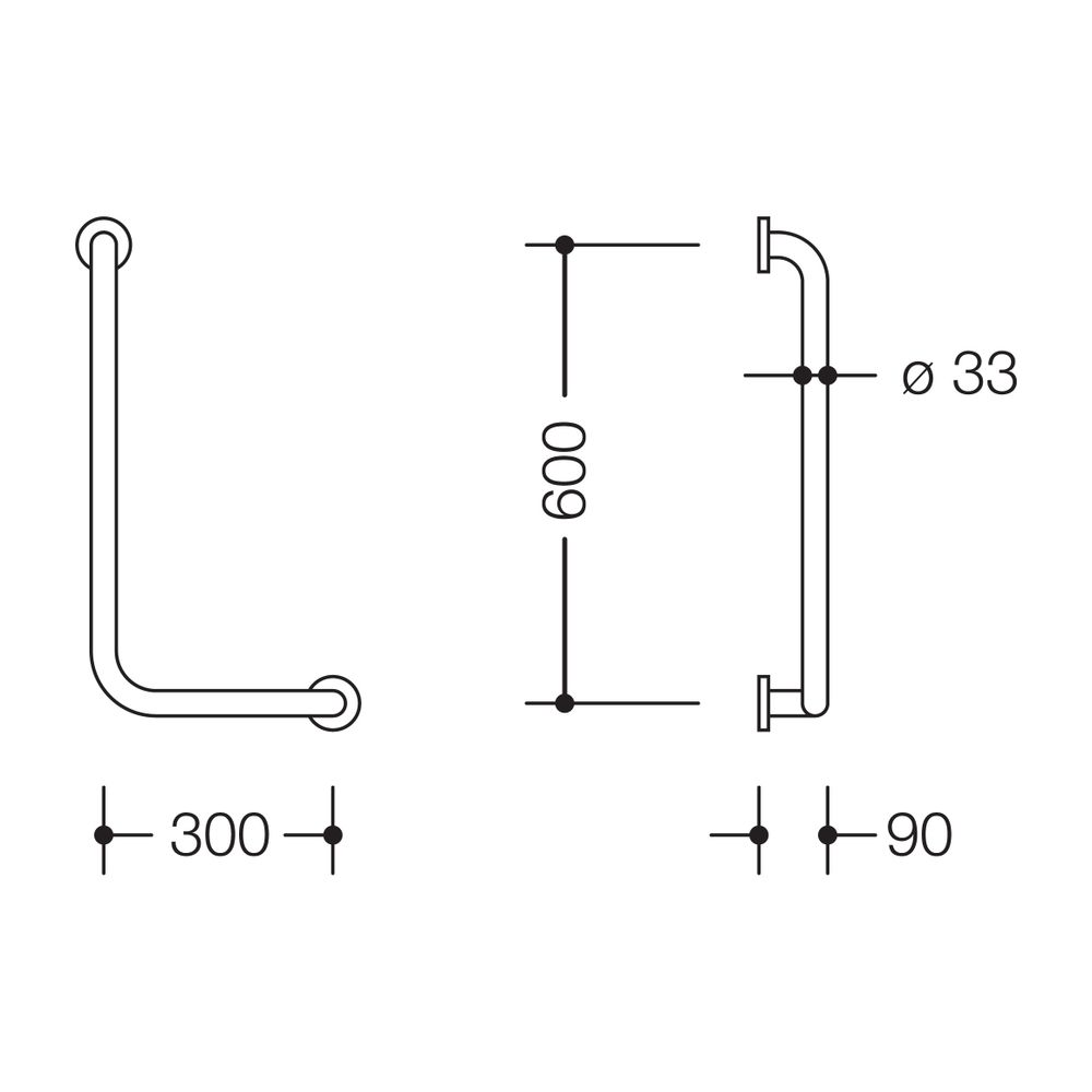 HEWI Winkelgriff Serie 805 Edelstahl, D 33mm, 600x300mm re... HEWI-805.22.100R 4014884929773 (Abb. 2)