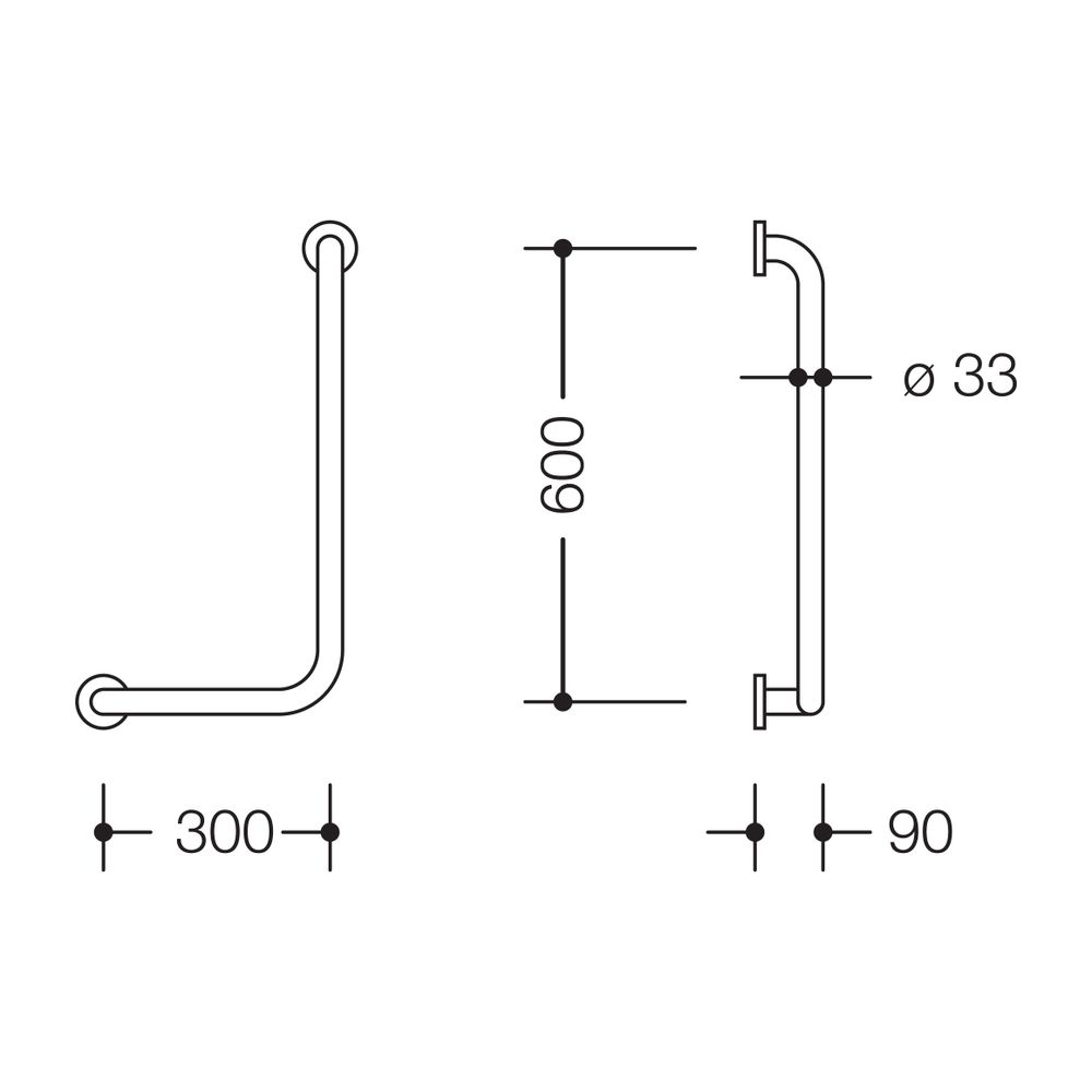 HEWI Winkelgriff Serie 805 Edelstahl, D 33mm, 600x300mm links, 805.22.100L... HEWI-805.22.100L 4014884929766 (Abb. 2)