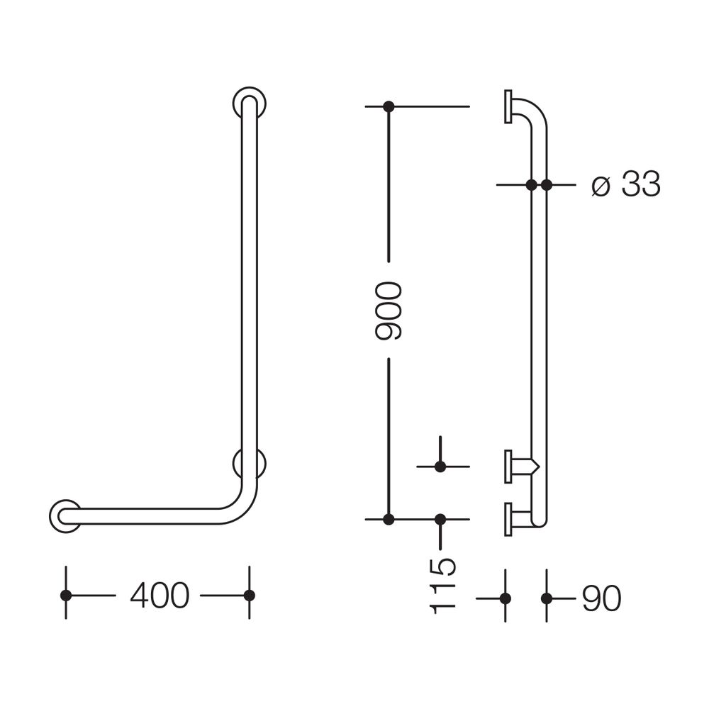 HEWI Winkelgriff Serie 805 Edelstahl, D 33mm, 900x400mm li... HEWI-805.22.110L 4014884929780 (Abb. 2)