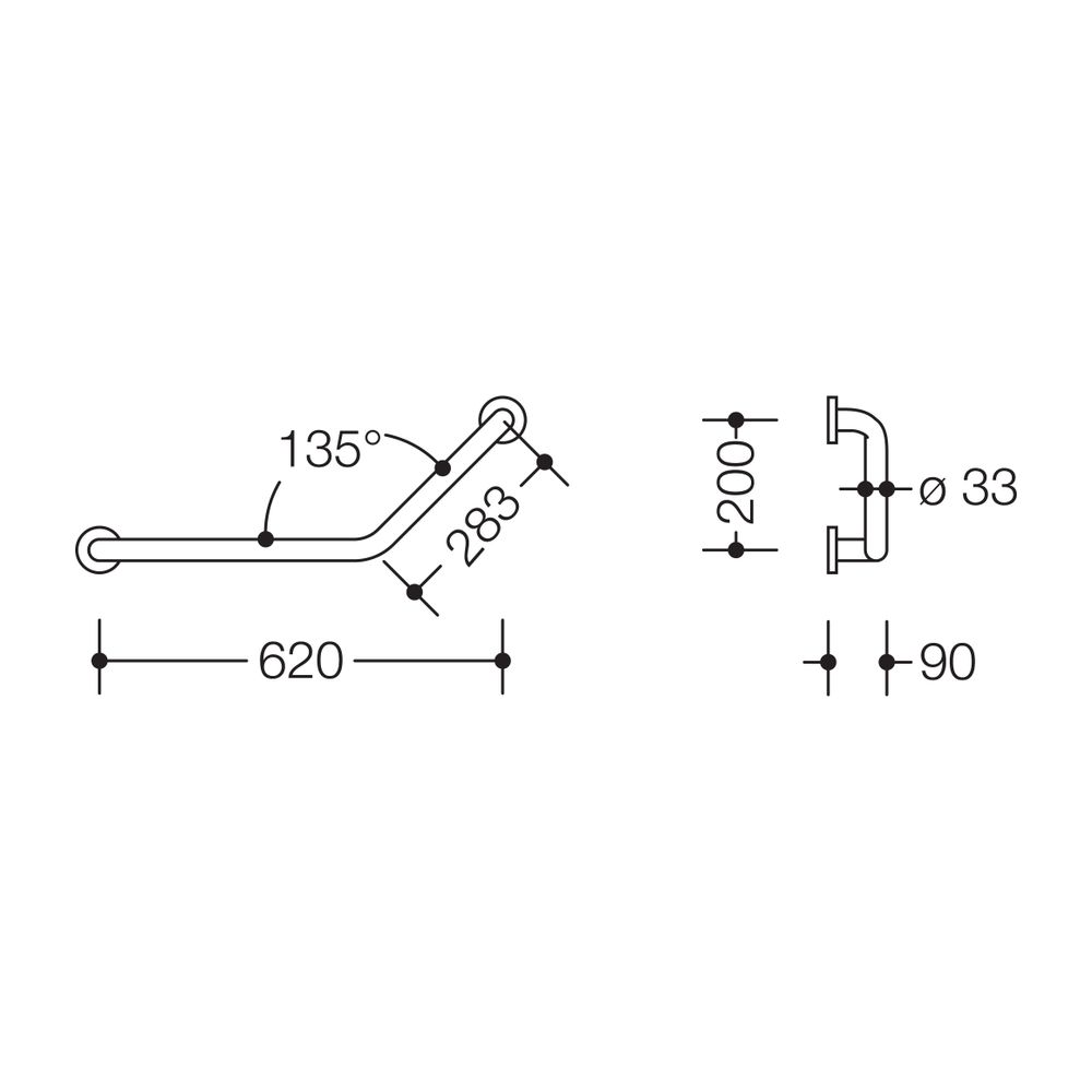 HEWI Winkelgriff Serie 805 Edelstahl, D 33mm, 135Grad Winkel, li... HEWI-805.22.200L 4014884929803 (Abb. 2)