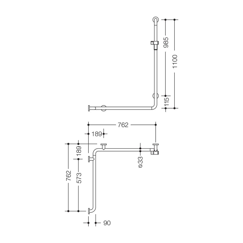 HEWI Duschhandlauf mit Brausehalterstange, Ausführung links Serie 805 Classic 1100... HEWI-805.35.210L 90 4014885410096 (Abb. 2)