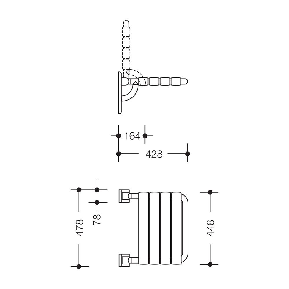 HEWI Klappsitz mit Gabelgelenk Serie 801 B 478 mm H 259 mm T 428 mm reinweiß... HEWI-801.51.210 99 4014884675526 (Abb. 2)