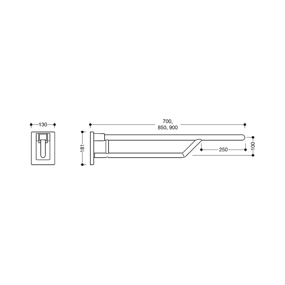 HEWI Stützklappgriff Duo, L 850mm, Vierkant B 40mm H 30mm, verchromt... HEWI-950.50.63040 4014884964293 (Abb. 2)