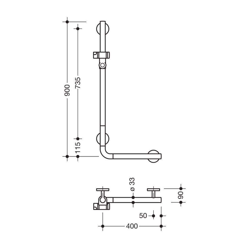 HEWI Winkelgriff mit Brausehalterin 98, 900x400mm D 33, Kunststoff, chromoptisch bes... HEWI-950.33.20051 4014884968611 (Abb. 2)