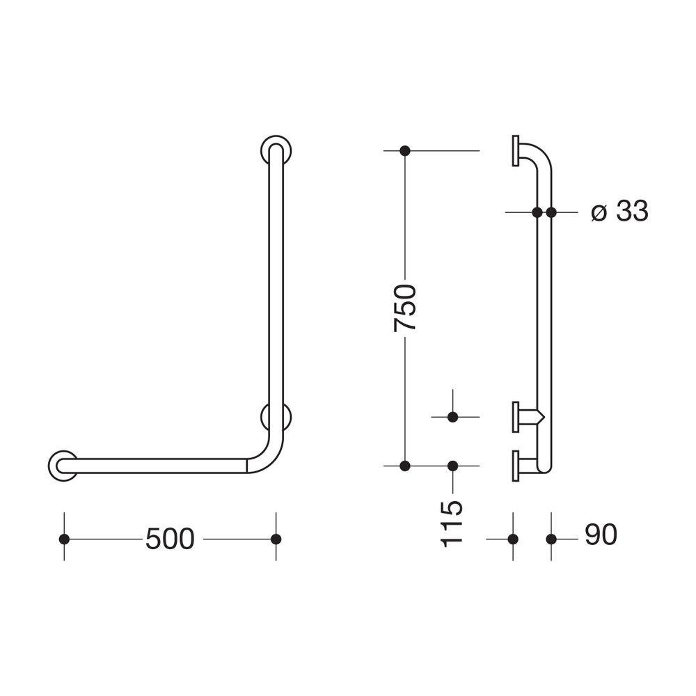 HEWI Winkelgriff Serie 805 Edelstahl, D 33mm, 750x500mm links... HEWI-805.22.130L 4014884975336 (Abb. 2)