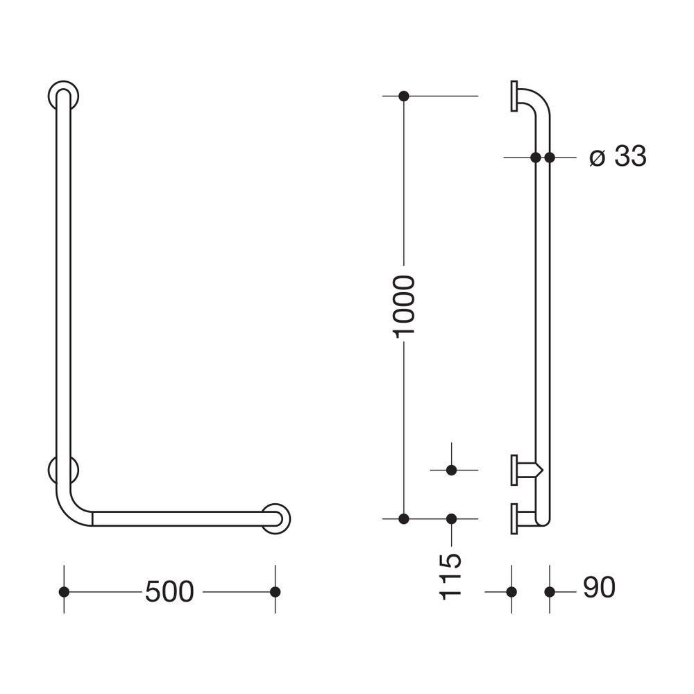 HEWI Winkelgriff Serie 805 Edelstahl, D 33mm, 1000x500mm rechts... HEWI-805.22.140R 4014884975350 (Abb. 2)