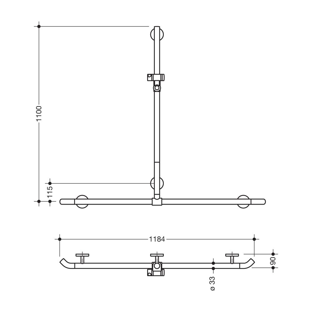 HEWI Duschhandlauf mit verschiebbarer Brausehalterstange System 800 K 1100x1184mm... HEWI-950.35.43090 99 4014885435815 (Abb. 2)