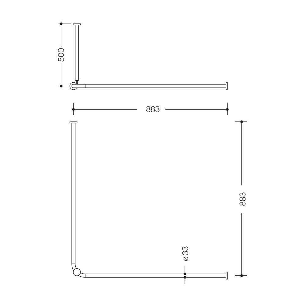 HEWI Vorhangstange matt, 883mm kürzbar, 18 Ringe, Deckenabhängung A:500 anthrazitg... HEWI-801.34B1461 92 4014885601333 (Abb. 2)