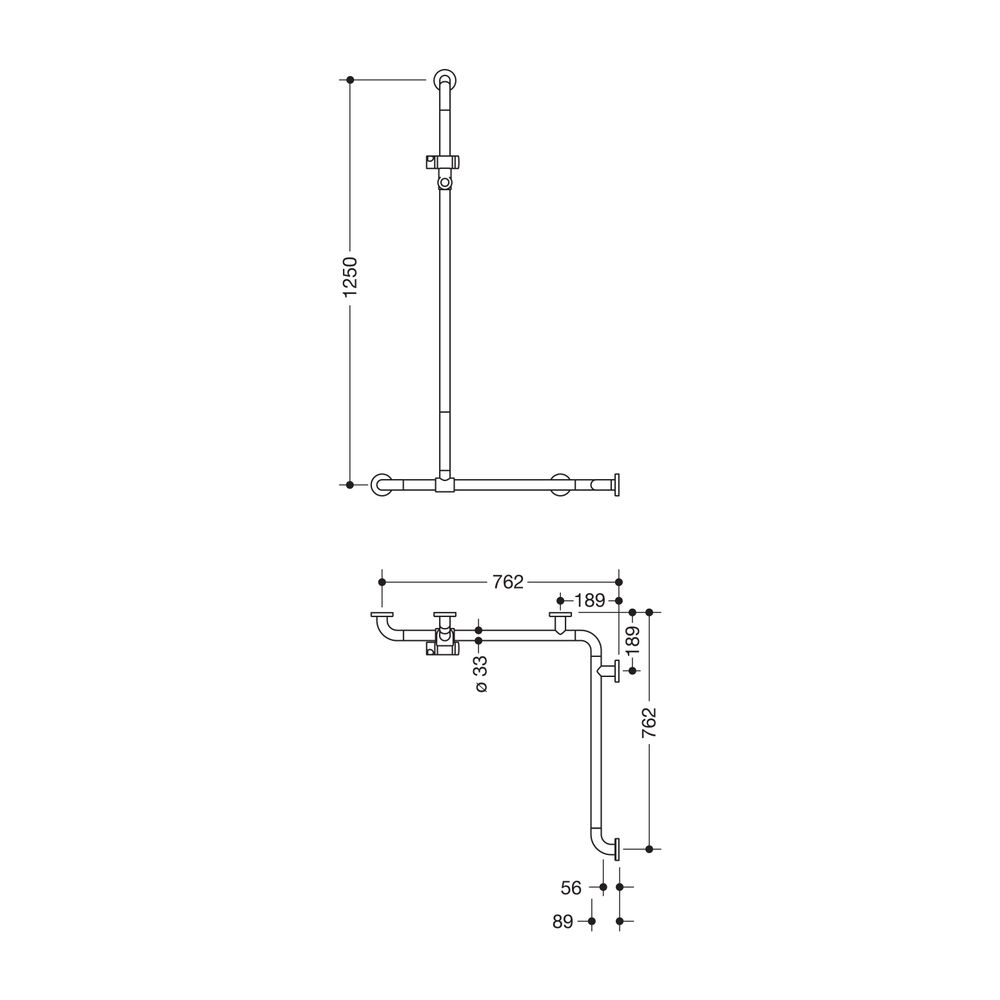 HEWI Duschhandlauf mit verschiebbarer Brausehalterstange 1250x762x762mm suizidhem... HEWI-801.35.99340 86 4014885375685 (Abb. 2)