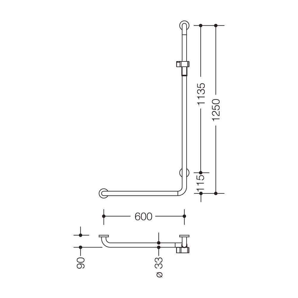 HEWI Winkelgriff mit BrausehalterstangeSer 805, links, D 33mm, 1250x600mm tiefschw... HEWI-805.33.220L 90 4014885388401 (Abb. 2)